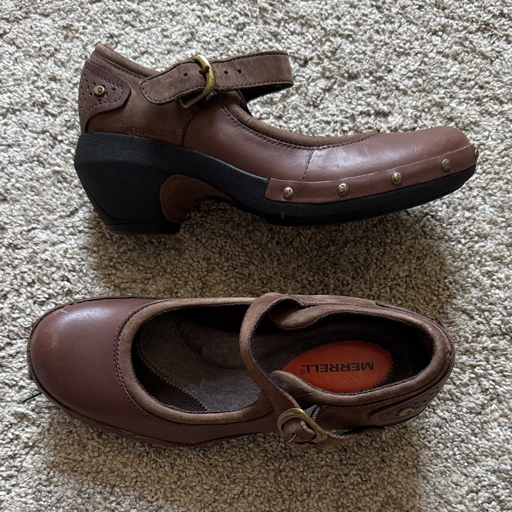 Merrell Luxe MJ Coffee Brown Leather Shoes Heels Women’s 5
